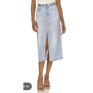 Rag & Bone Tulip Liquid Miramar Denim Midi Skirt Tencel Light Wash Size 28